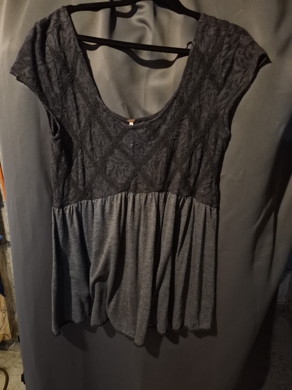 Free People Charcoal Gray Lace Yoke Peplum Top